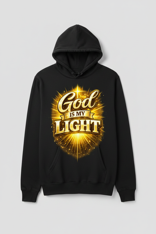 God is My Light Black Hoodie - Larger Design